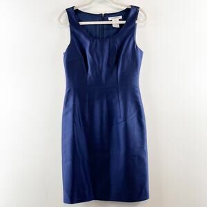 L.K. Bennett Sleeveless Wool Silk Blend Knee Length Sheath Dress Navy Blue 6